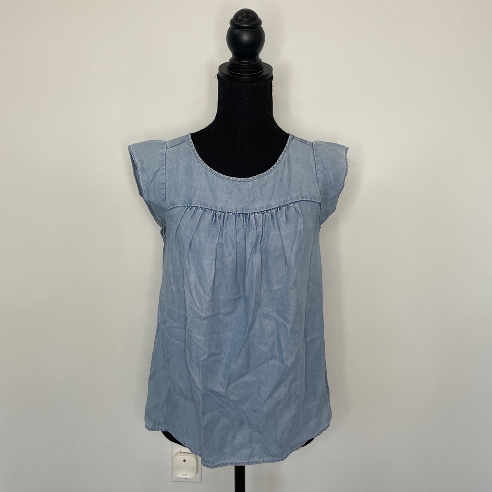 LOFT Light Blue Denim Chambray Short Sleeve Top